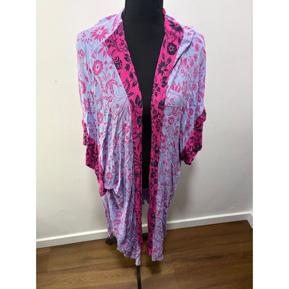 Treasure & Bond Floral Kimono Cardigan Blue Pink One Size Boho Duster